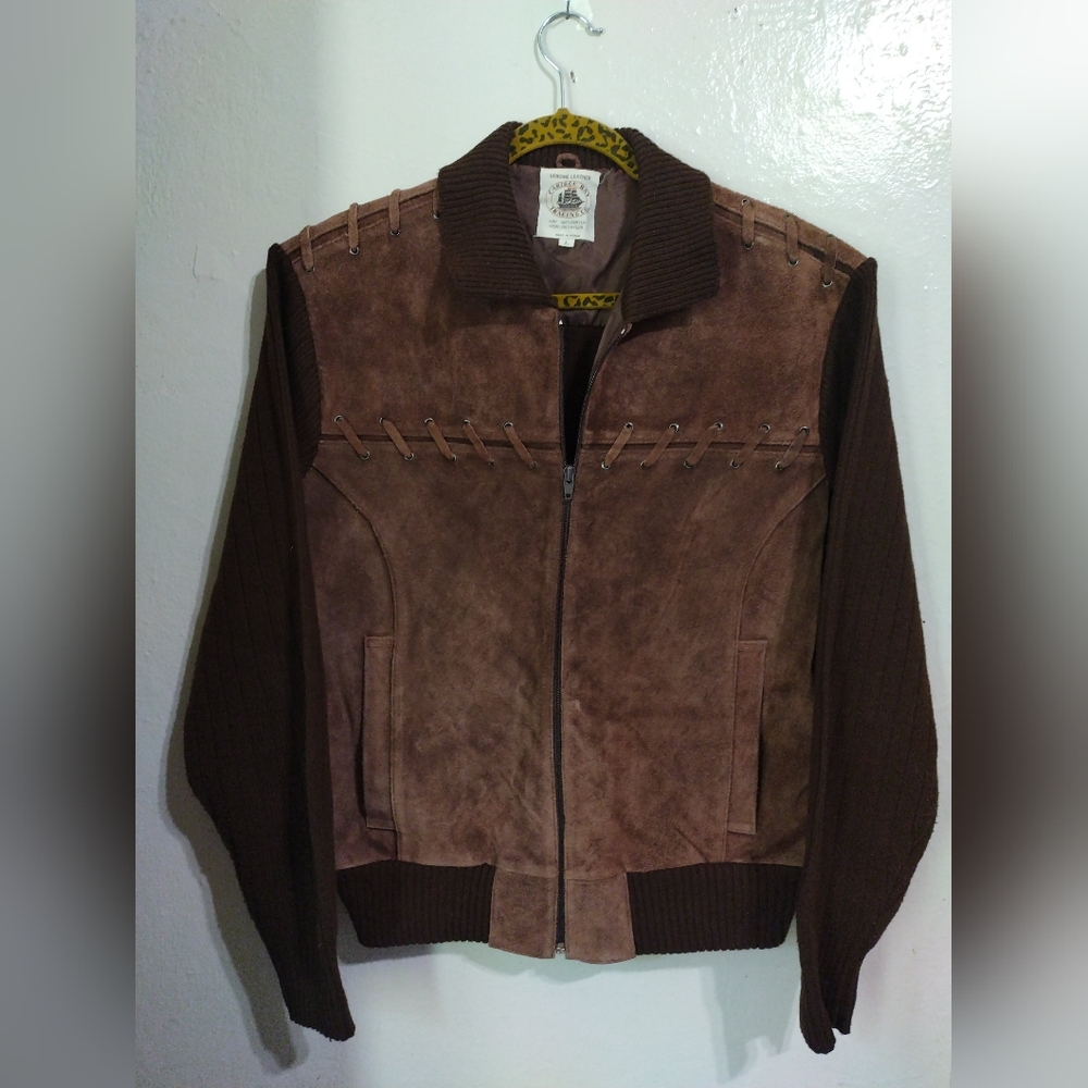 Vntg 60s 70s Mens Sueden Leather Sweater Jacket Caribou Bay Trading Co.
